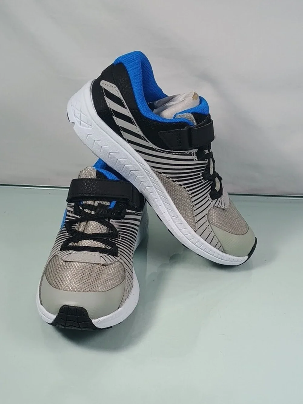 Saucony Gray and Blue Kids Athletic Sneakers with Hook-and-Loop Strap